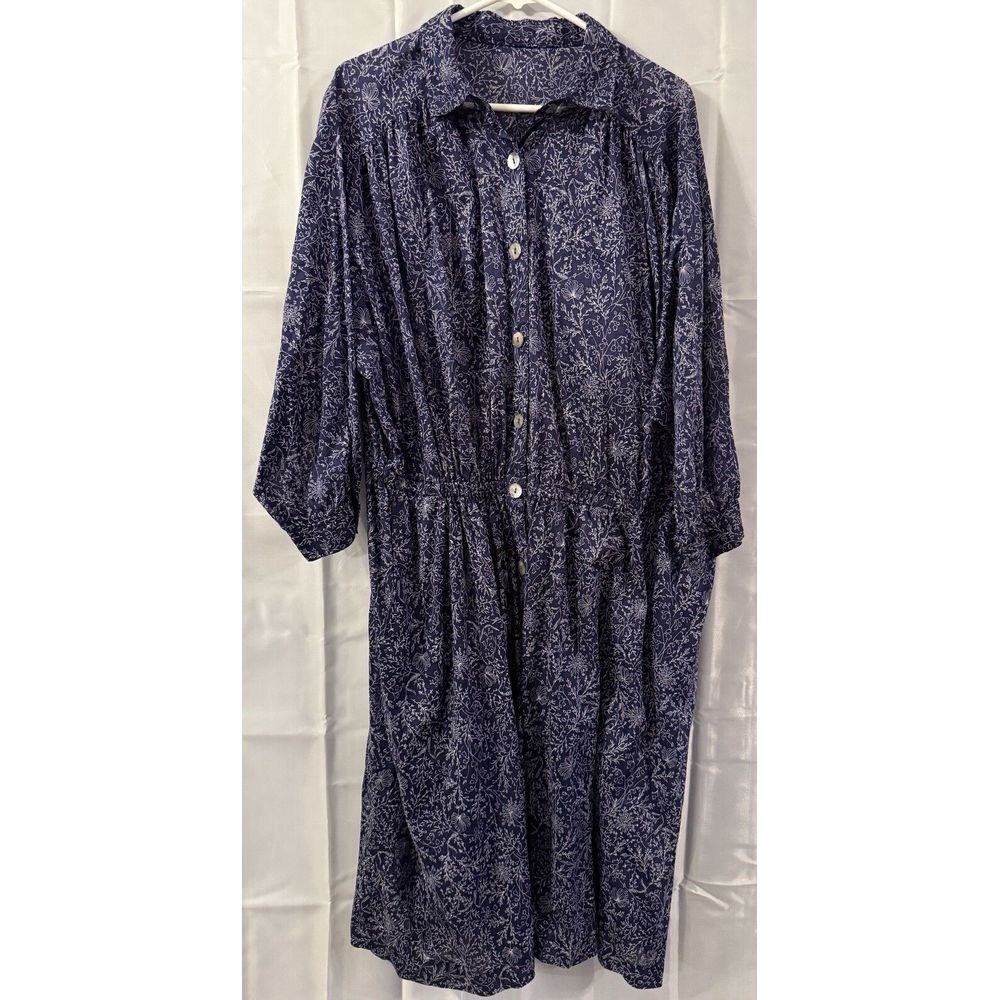 Womens Handmade Modest Dress Grandma Cottage Core XXL Button Navy Blue‎ Prairie